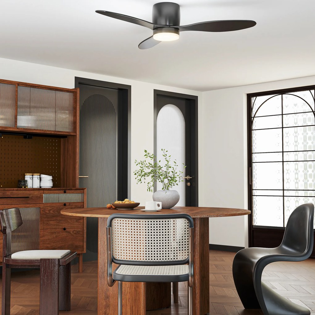 HOMCOM Sufitowy Wentylator z Lampą i Pilotem, 3 Kolory Światła, 6 Prędkości, Regulowana Jasność, Czarny