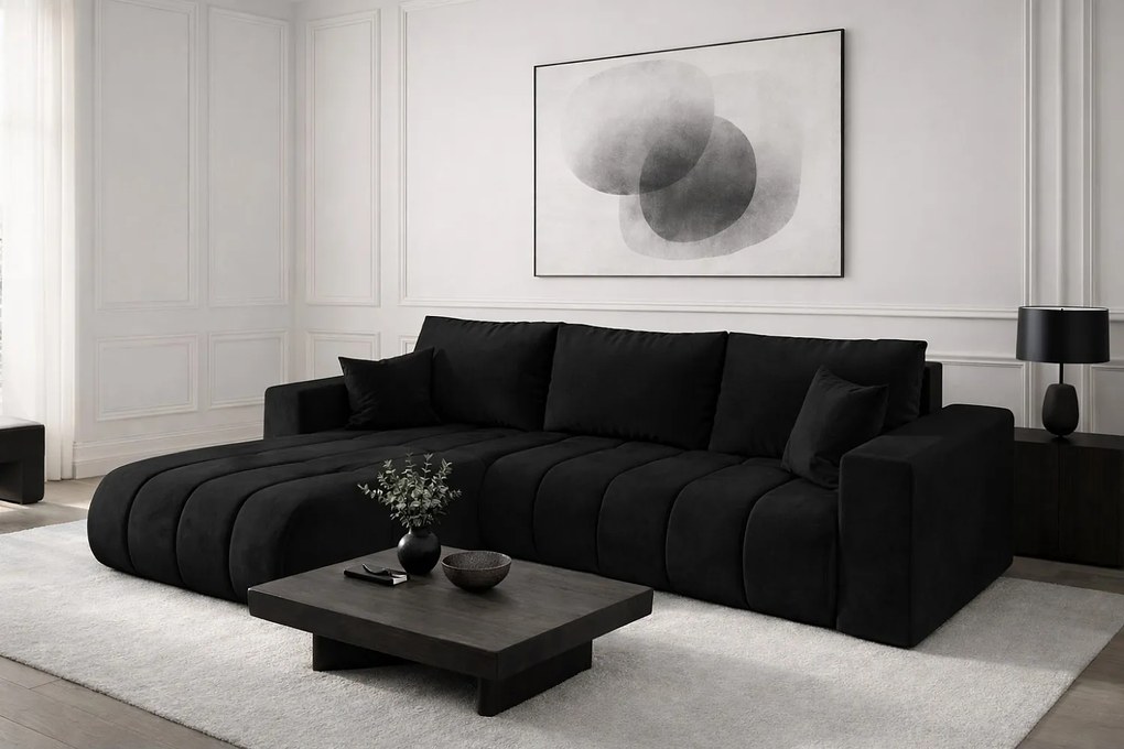 Narożnik z funkcją spania i pojemnikiem MILO PREMIUM, tkanina Monolith, Antracytowy, Lewy