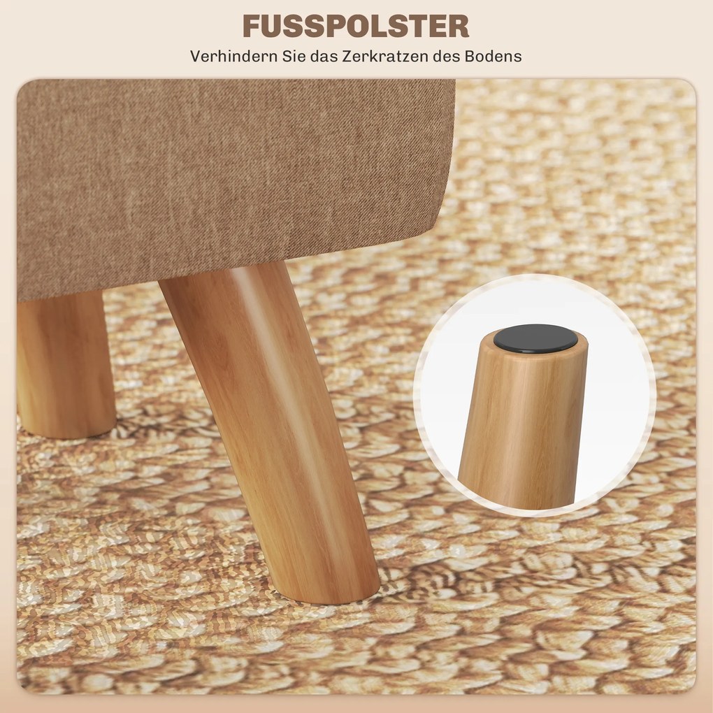 HOMCOM Puf z wyściełaniem, wygląd lnu, nogi z drewna, do 110 kg, Brązowy