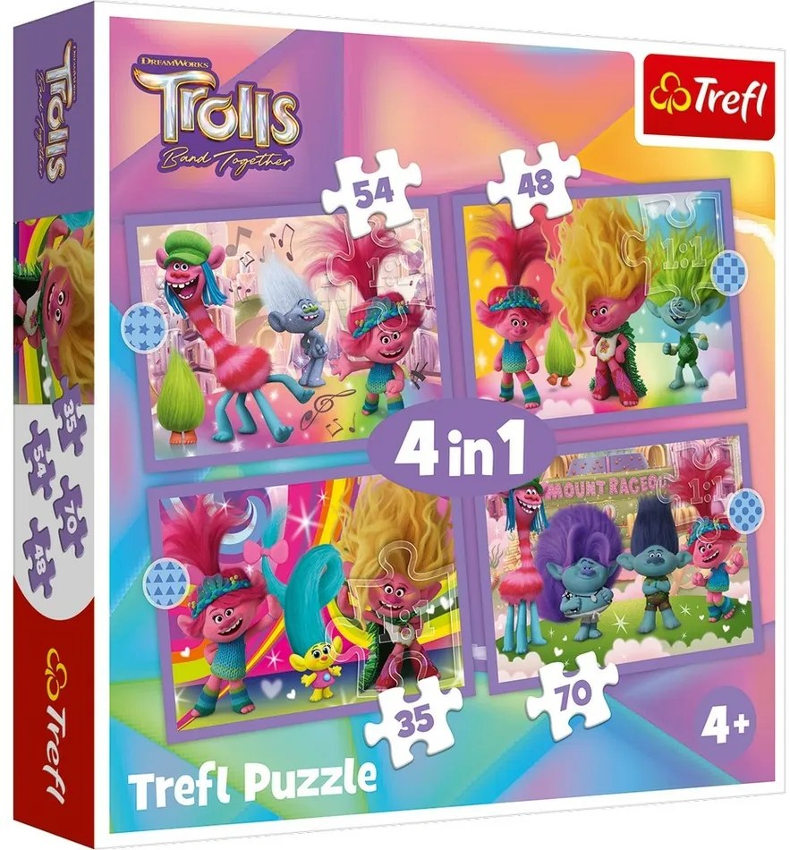 Trefl Puzzle Trolle 3 Kolorowe przygody, 4w1 (35, 48, 54, 70 elem.)