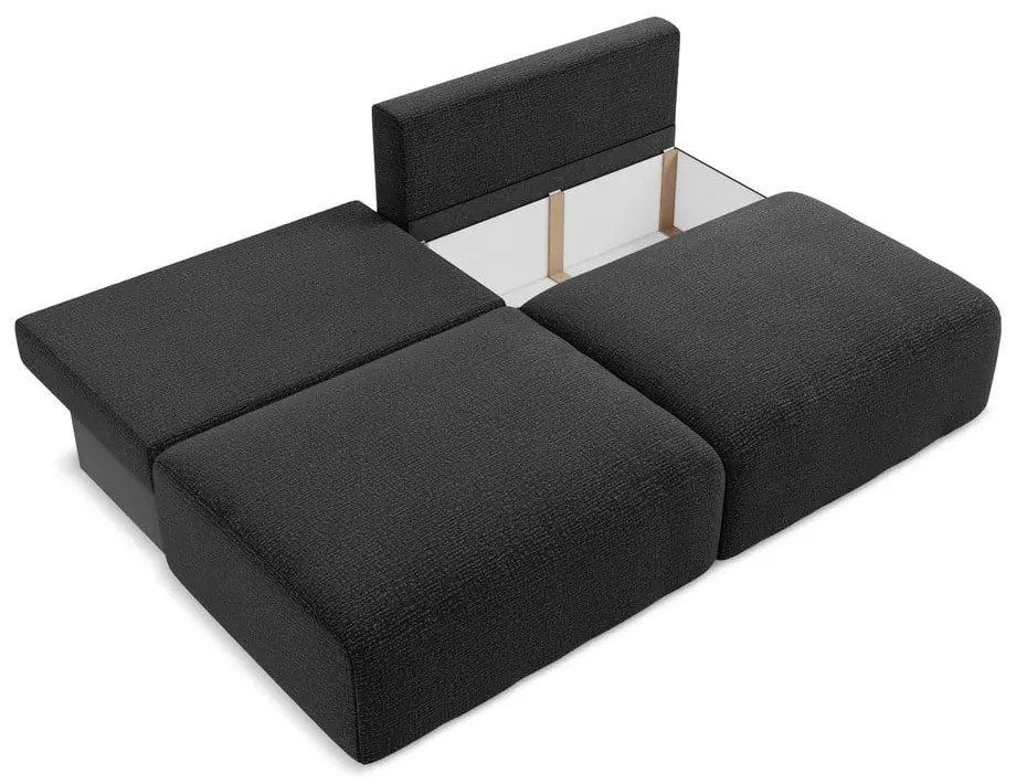 Czarna rozkładana/ze schowkiem sofa 216 cm Kalena – Makamii