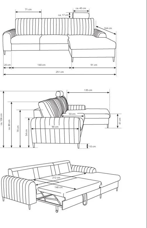 Masseno Narożnik VERONA z funkcją spania i pojemnikiem na pościel Narozniki L, Rozkładana sofa - Niebieski, VELLUTO NAVY 25