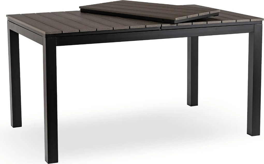 Zestaw Mebli Ogrodowych Stół ARGOS 140-180 cm Ciemnoszary Dąb/Czarny i 6x Fotel FRESNO Czarny Technorattan Nowoczesny