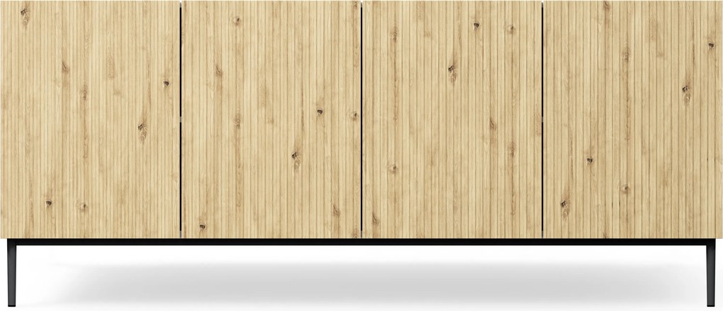 Komoda Nicole 200 cm czterodrzwiowa - biały / dąb artisan / czarne nóżki