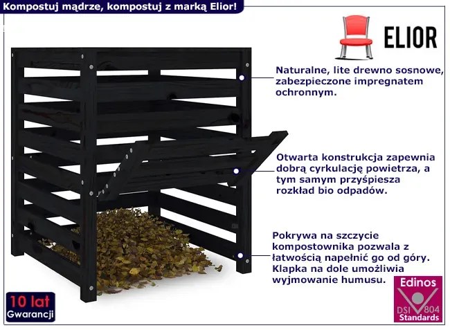 Czarny kompostownik do ogrodu W3-F50