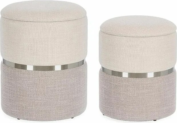 Zestaw 2 beżowo-szarych puf do przechowywania z tkaniny - RADINKA
