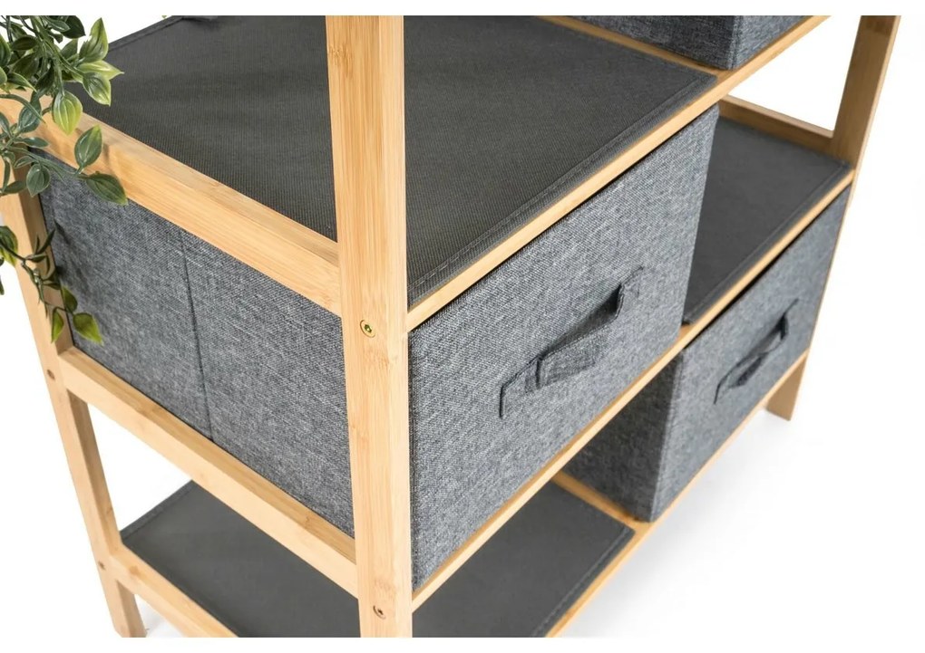 G21 Bambusowy regał z koszykami, 3 półki, szary, 3 piętra