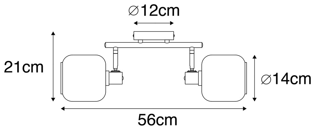 Plafon z reflektorami czarny ze złotem z dymionym szkłem 2-światła - Zuzanna