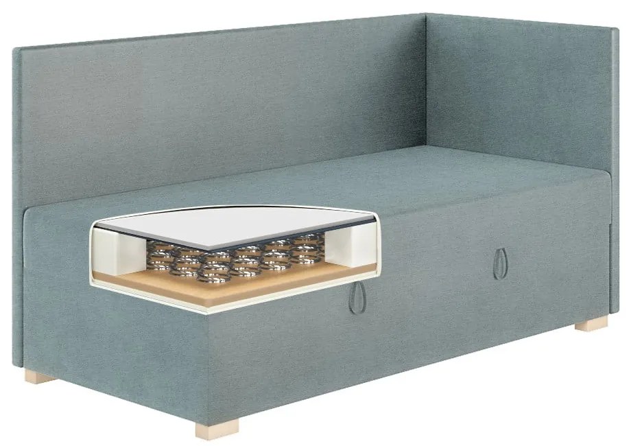 Niebieskie narożne łóżko dziecięce ze schowkiem i materacem 90x200 cm Flexi – Ghado