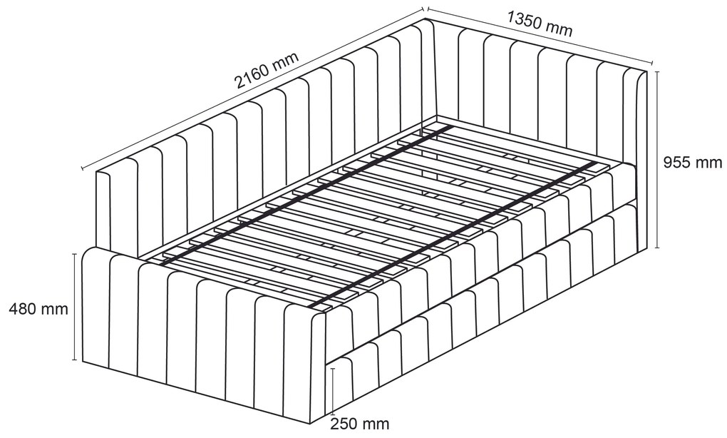 Łóżko tapicerowane COMFINO VELVET z wysuwanym miejscem do spania 120x200 cm, kremowe
