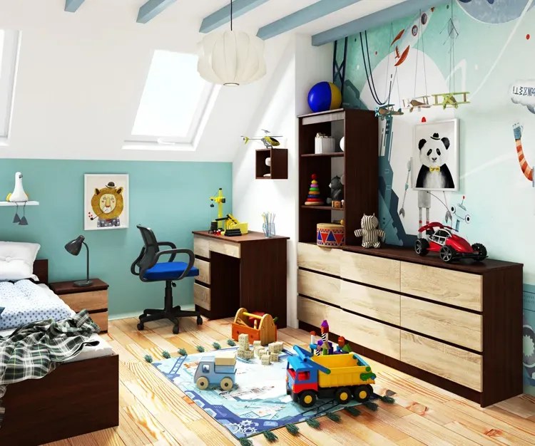 Regał do gabinetu z szufladami wenge + dąb sonoma M5-T26