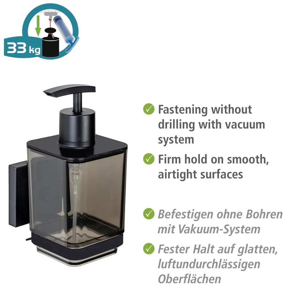 Czarny samoprzylepny plastikowy dozownik do mydła 340 ml Quadro – Wenko