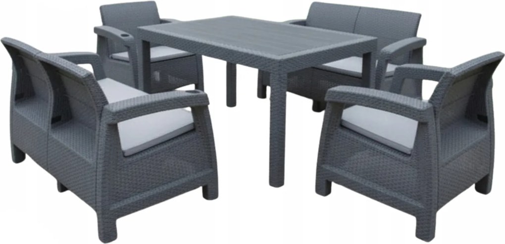 Zestaw mebli ogrodowych 6-osobowy Calisto NC08X2+RT02 ze stołem, szary