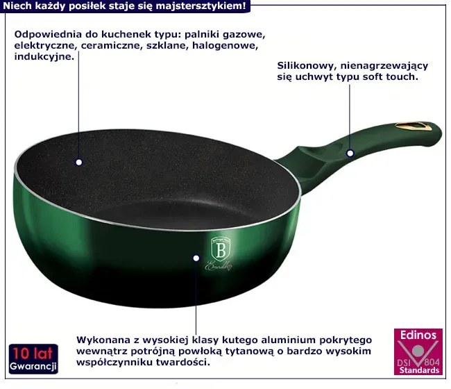 Aluminiowy wok w zielonym metalicznym kolorze 26cm Sekros 3X