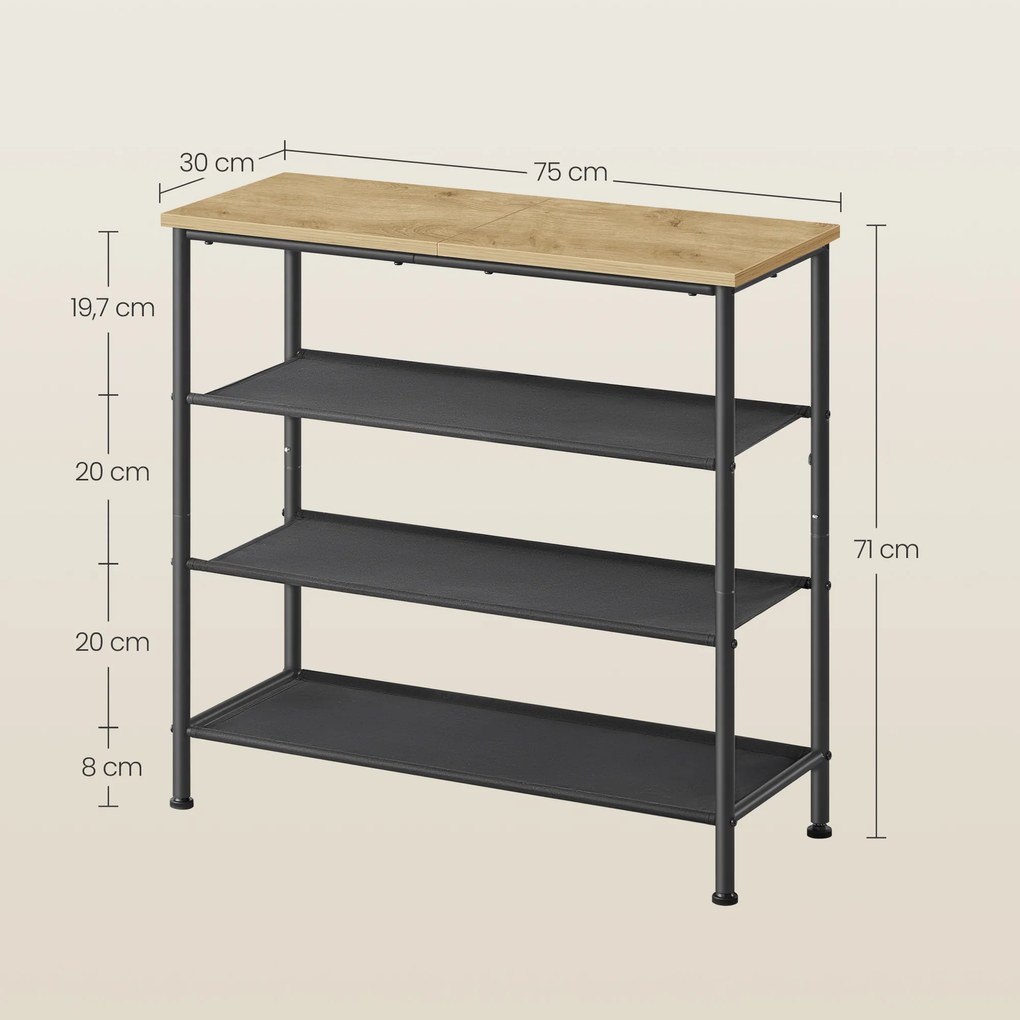 Szafka na buty TAYLOR ARTISAN z czarną konstrukcją 75x71 cm, 3 półki