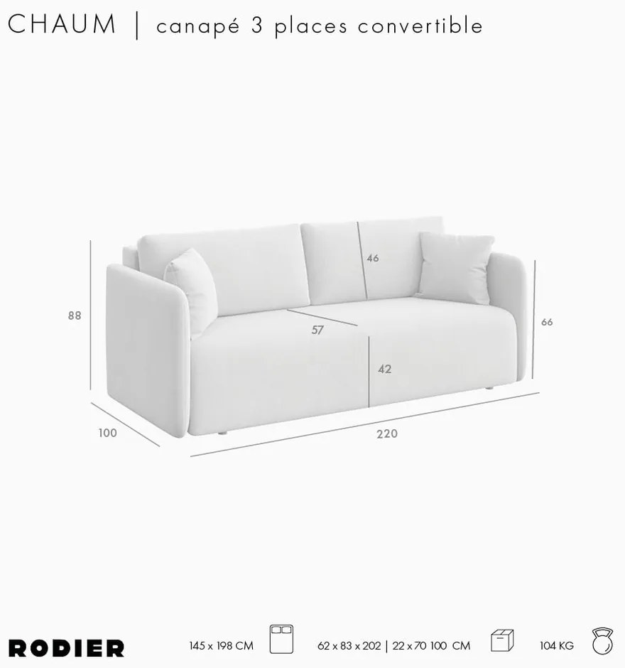 Jasnobrązowa aksamitna rozkładana sofa 220 cm Chaum – Rodier