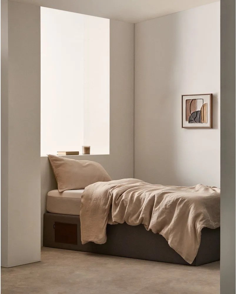 Czarne tapicerowane łóżko jednoosobowe ze schowkiem 90x190 cm Matters – Kave Home