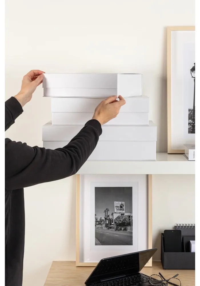 Białe kartonowe pojemniki dekoracyjne z pokrywką zestaw 3 szt. 42,5x29,5x13 cm Kian Paper Laminate – Bigso