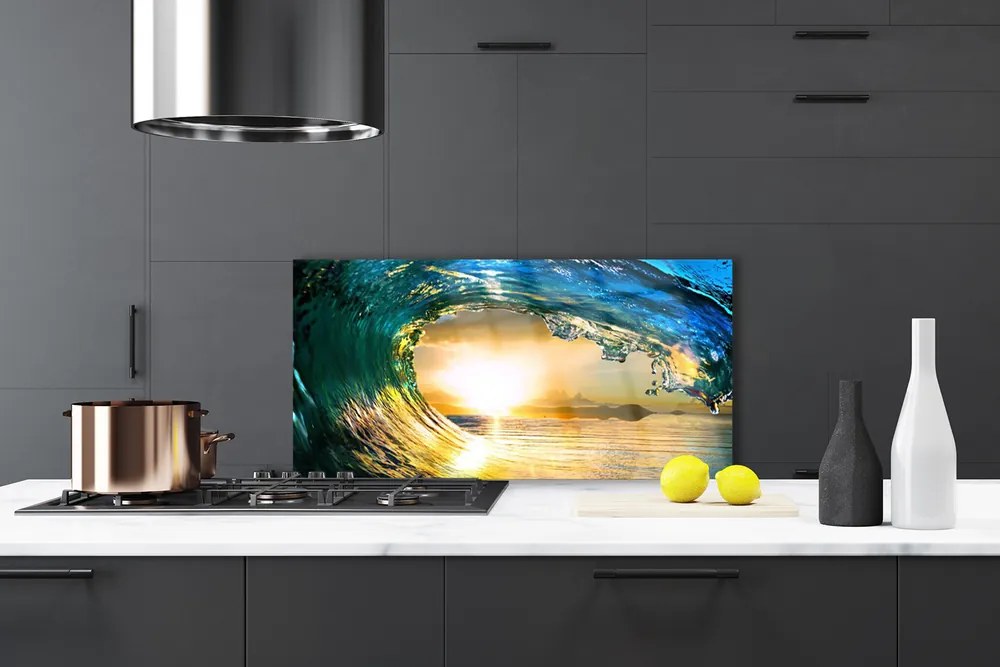 Panel Szklany do Kuchni Zachód Słońca Nad Morską Falą