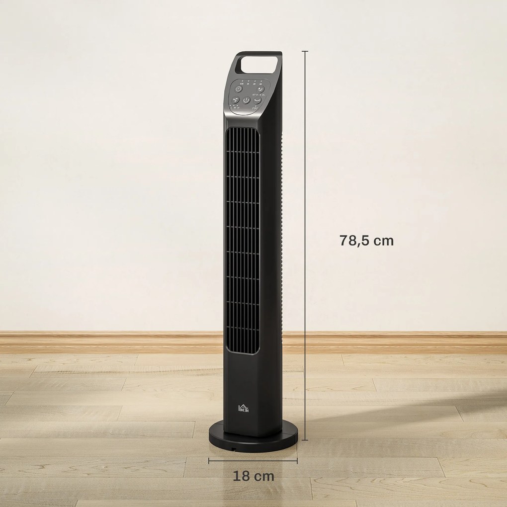 HOMCOM Wentylator stojący, wieżowy, klimatyzacja, 3 tryby, obrotowy, timer, Czarny