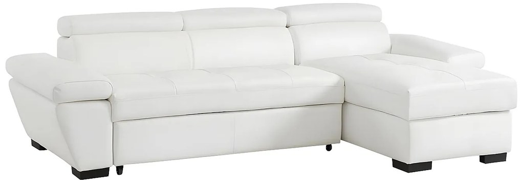 Kanapa narożna rozkładana ze skóry JONOVA - Biały - Narożnik prawostronny