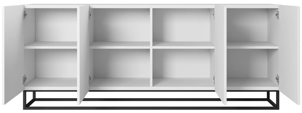 Komoda Asha 200 cm czterodrzwiowa - biały mat / czarny stelaż