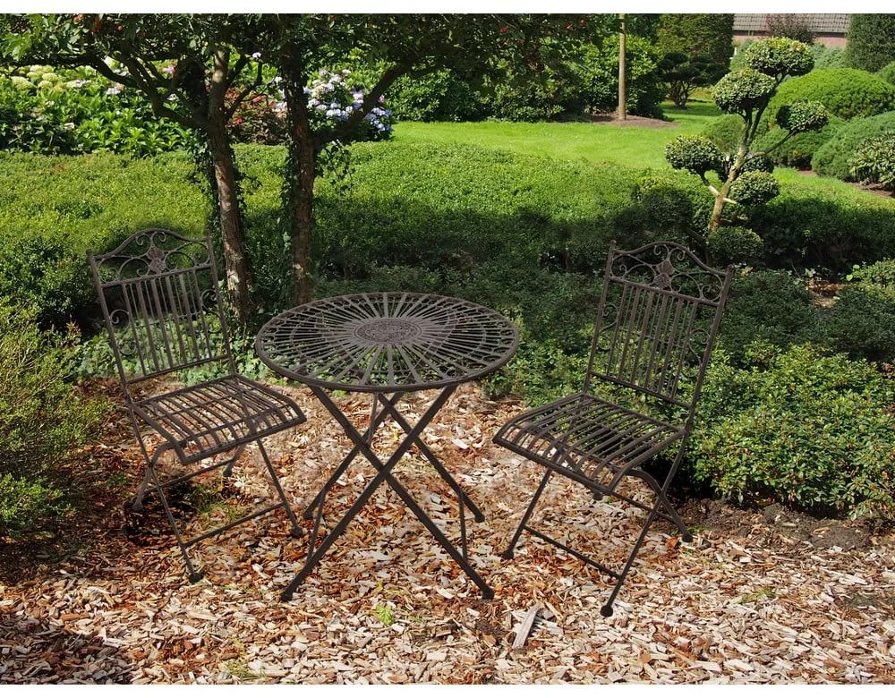 Ciemnobrązowy metalowy zestaw mebli ogrodowych dla 2 osób – Garden Pleasure