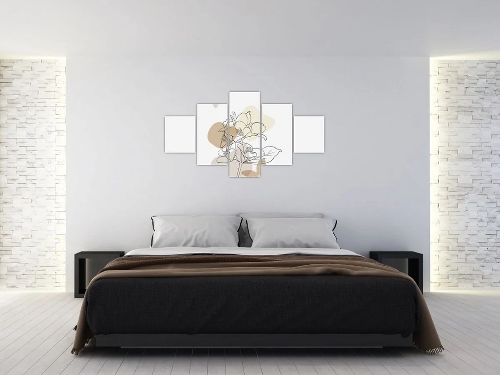 Obraz - Beżowe kwiaty z motylem N⁰1 (125x70 cm)