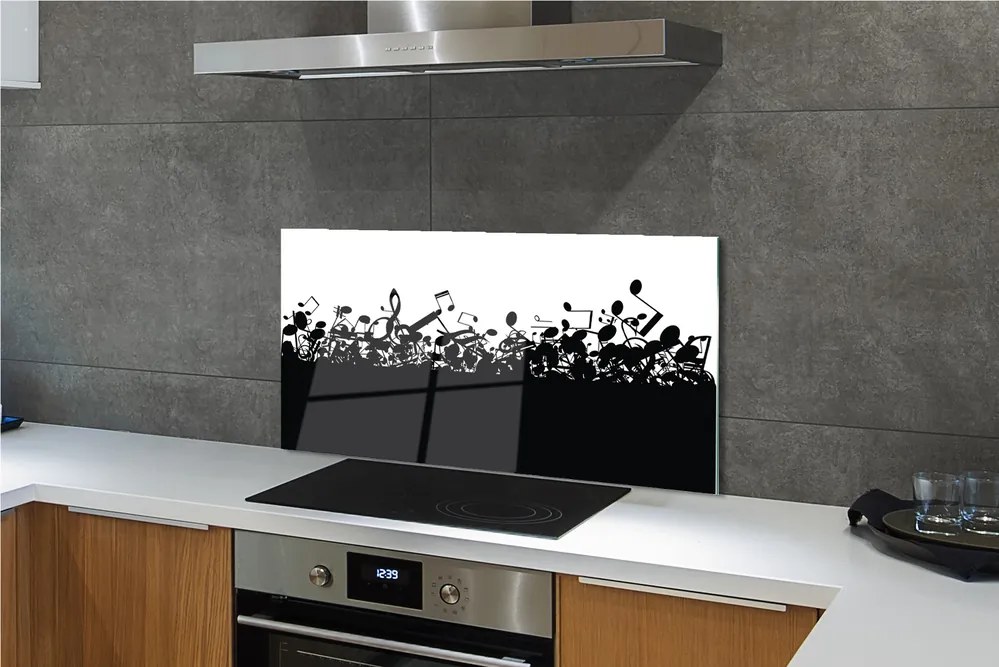 Panel szklany do Kuchni Czarno-Biały Zapis Nutowy