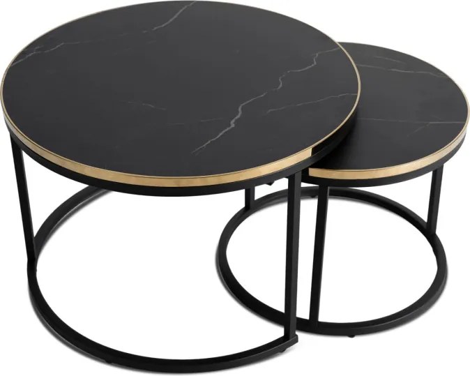 Zestaw Stolików Kawowych ARON 70 cm/50 cm Czarny Marmur Glamour