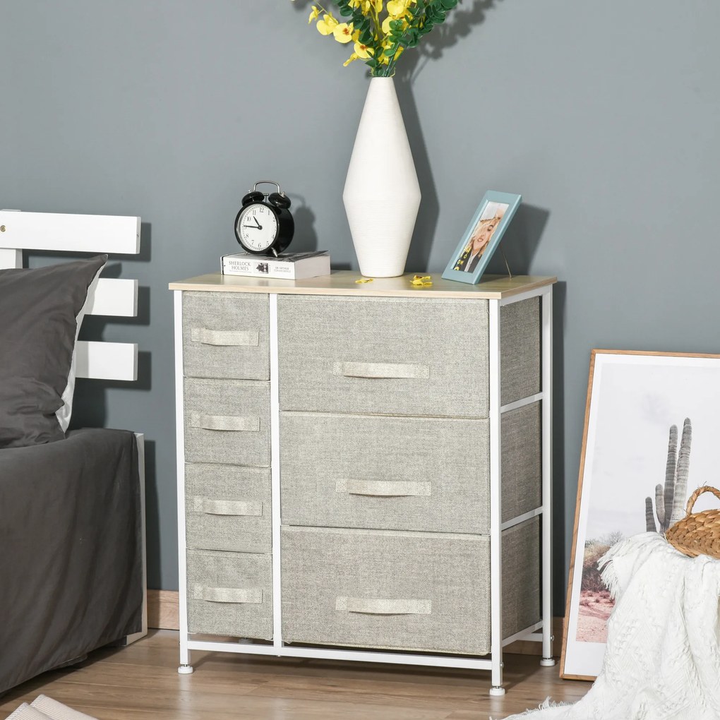 HOMCOM Komoda Sideboard 7 Szuflad Nowoczesny Design Jasnoszary Praktyczna i Stylowa 635x30x71cm | Aosom PL