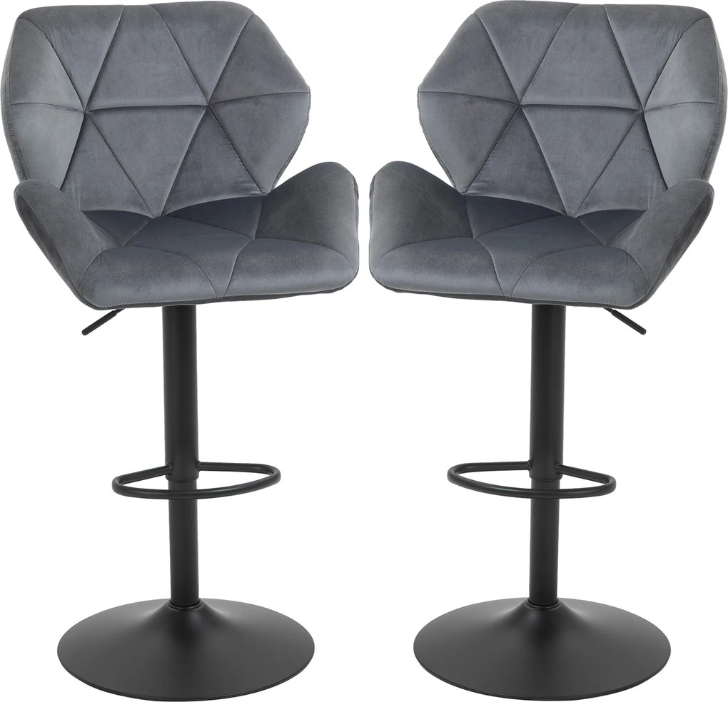 HOMCOM Zestaw 2 hokerów, tapicerowany stołek barowy z metalową ramą, z oparciem, welurowy wygląd, regulacja wysokości, obrót 360°