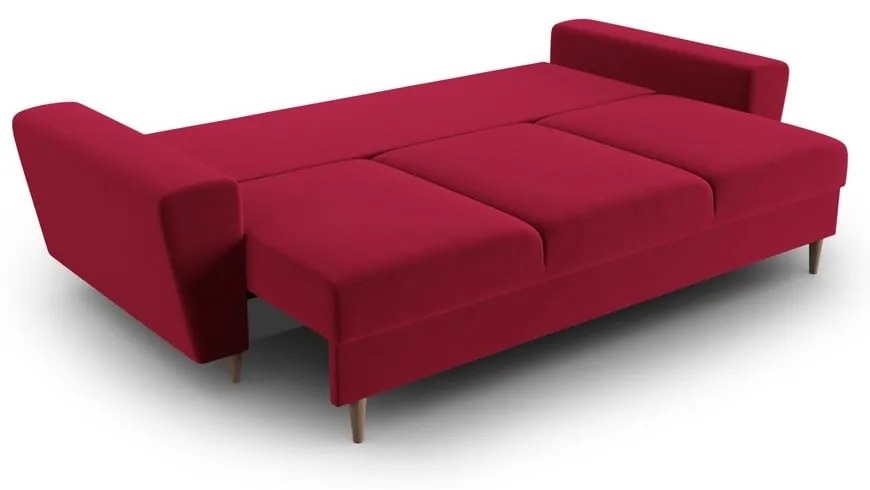 Czerwona aksamitna rozkładana/ze schowkiem sofa 235 cm Kyoto – Cosmopolitan Design
