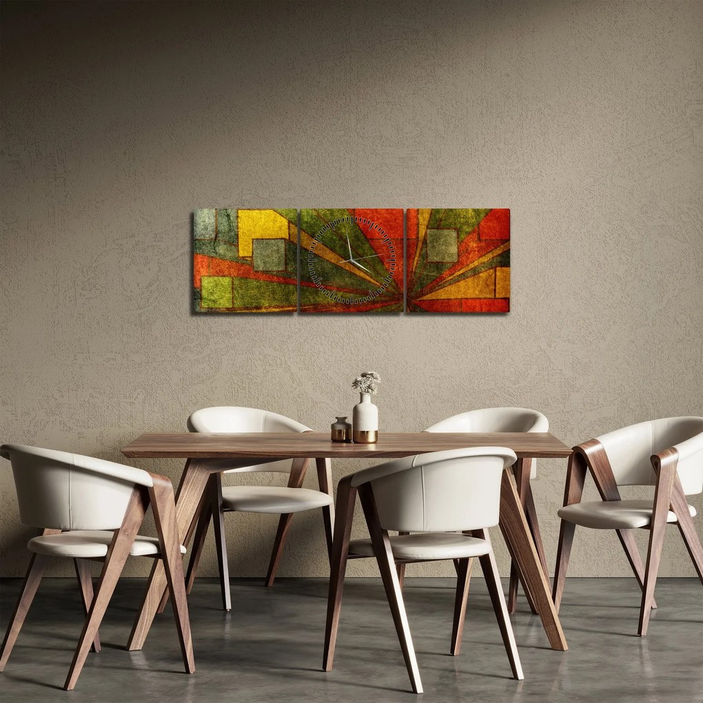 Obraz abstrakcji geometrycznej (z zegarem) (90x30 cm)