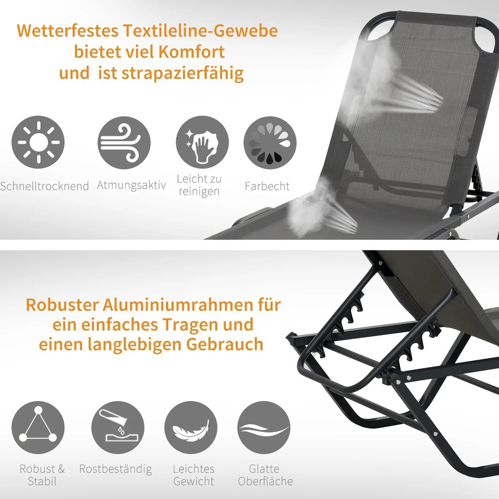 Outsunny Leżak Plażowy 5-Poziomowy Aluminiowy Ogrodowy Szary Czarny 163x585x89cm | Aosom PL