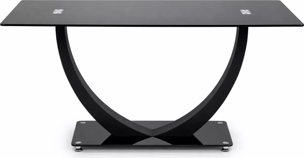 Prostokątny stół Magnus 140x80 cm z blatem ze szkła w kolorze czarnym na czarnej metalowej podstawie do jadalni