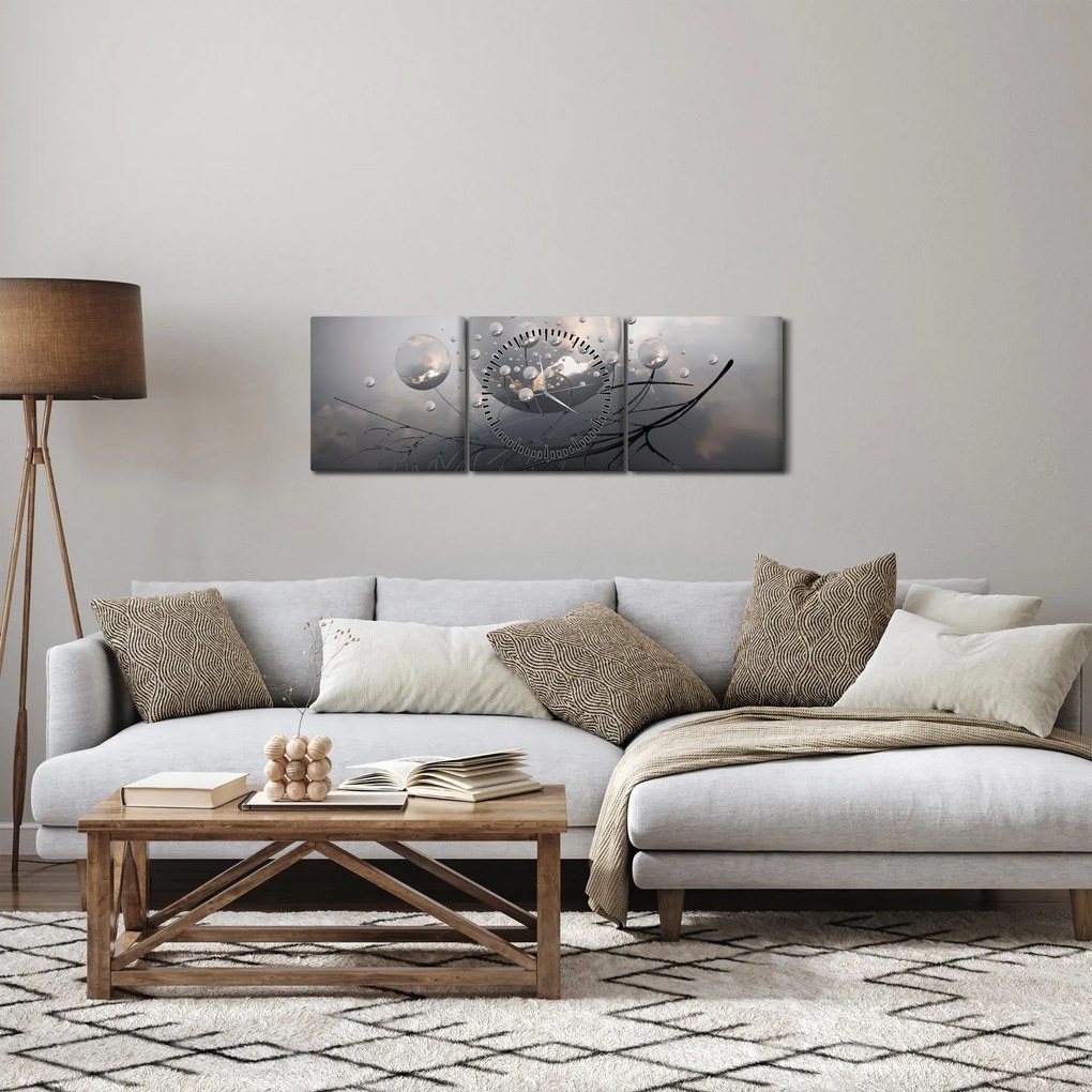 Obraz abstrakcyjnych kul (z zegarem) (90x30 cm)