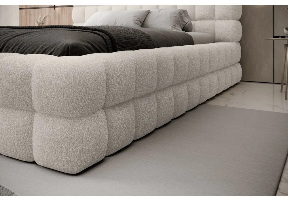 Białe tapicerowane łóżko dwuosobowe ze schowkiem ze stelażem 160x200 cm Dizzle – ELTAP