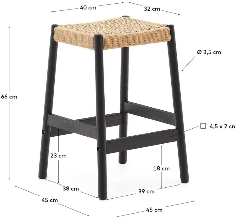 Czarno-naturalne hokery z litego drewna dębowego zestaw 2 szt. (wysokość siedziska 66 cm) Yalia – Kave Home