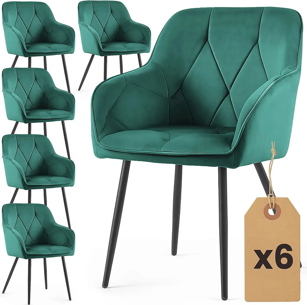 Zestaw 6 zielonych krzeseł tapicerowanych welurem W4-R24