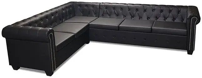 Czarny 6-osobowy narożnik w stylu chesterfield R4-R22