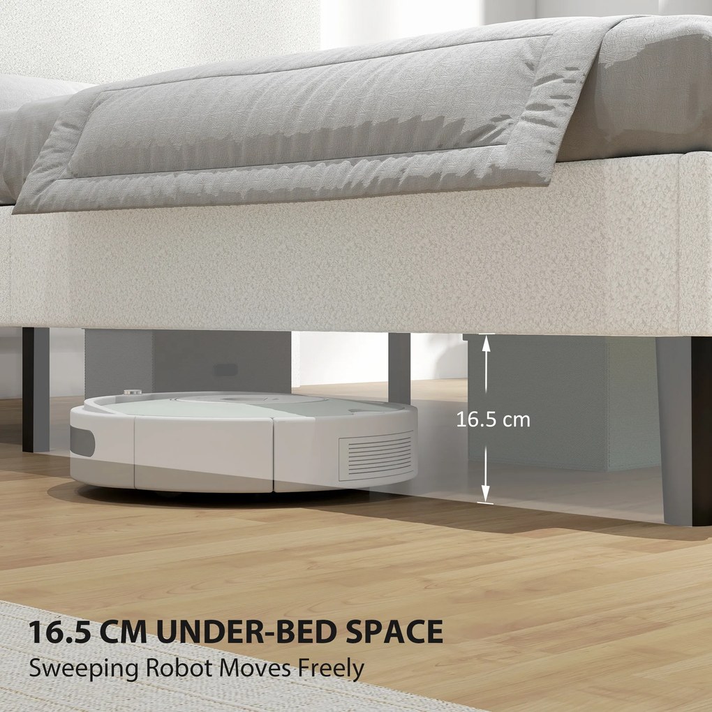 HOMCOM Rama łóżka jednoosobowego z zagłówkiem obitym Teddy-Fleece, metalowa rama łóżka, łatwy montaż, biały | Aosom PL