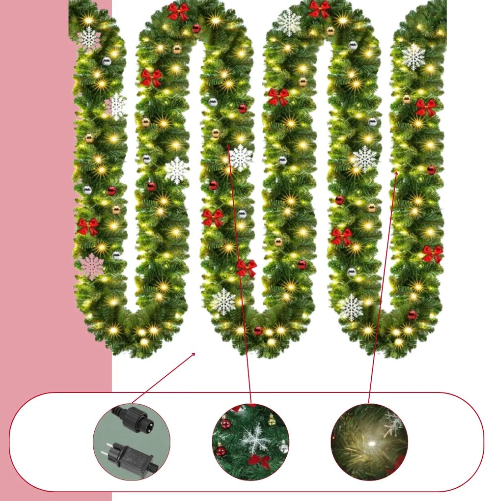 Jurhan Girlanda świąteczna ANDREA z oświetleniem, zdobiona, 5m, zielona