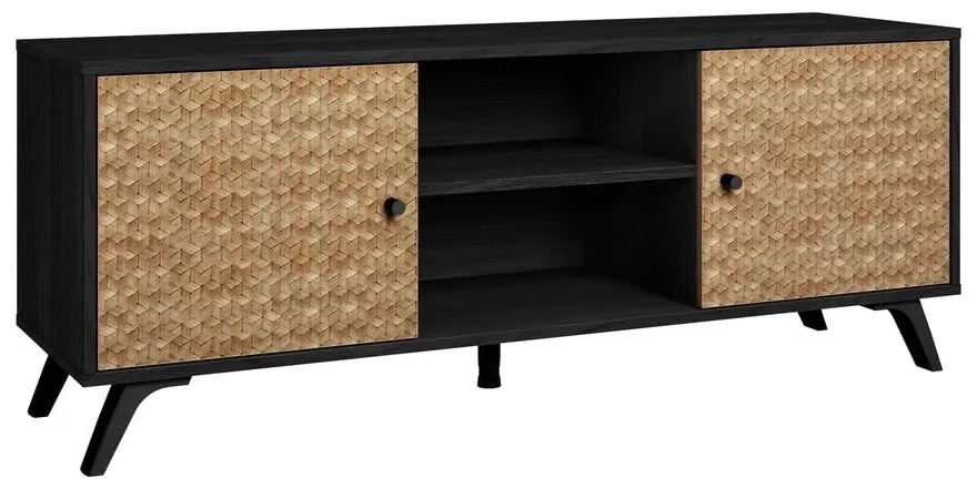 Czarna szafka pod TV w dekorze drewna egzotycznego 136x53 cm Hanoi – Marckeric