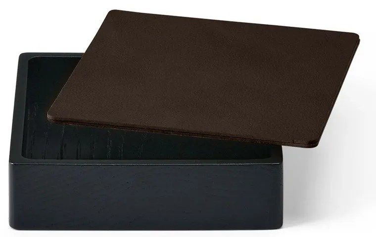 Czarno-brązowy drewniany/ze skóry ekologicznej pojemnik dekoracyjny z pokrywką 11x11x3,5 cm Square Nupo – LIND DNA