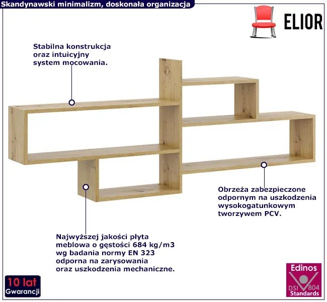 Półka wisząca w kolorze dąb artisan Cortina 11W 45x12x4