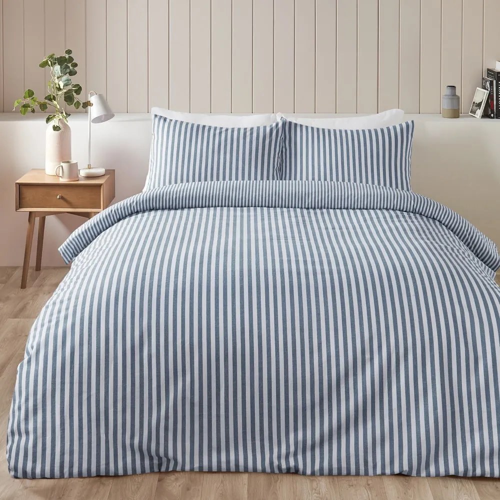 Niebieska flanelowa pościel dwuosobowa 200x200 cm Stripe – Catherine Lansfield