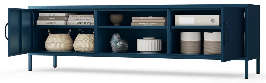 Szafka RTV metalowa szeroka XL na nóżkach granatowa, 1700x400x500 mm: ROSARIA