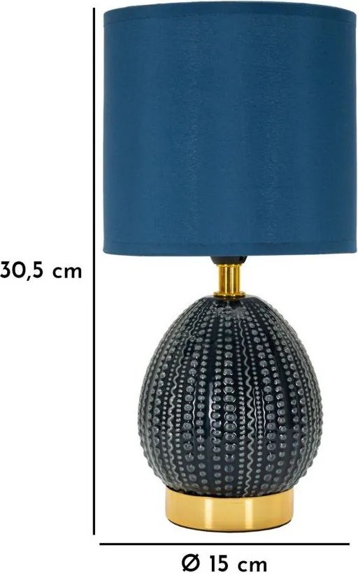 Niebieska lampa stołowa ceramiczna z tekstylnym kloszem (wysokość 30,5 cm) Flavi – Mauro Ferretti