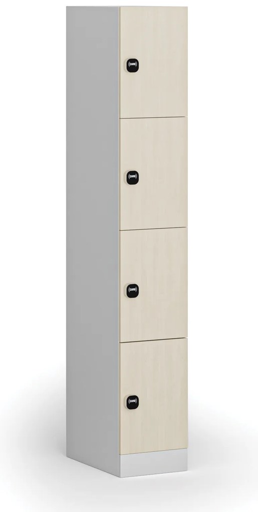Szafka skrytkowa, 4 schowki, 1850 x 300 x 500 mm, demontaż, zamek RFID, drzwi laminowane, brzoza